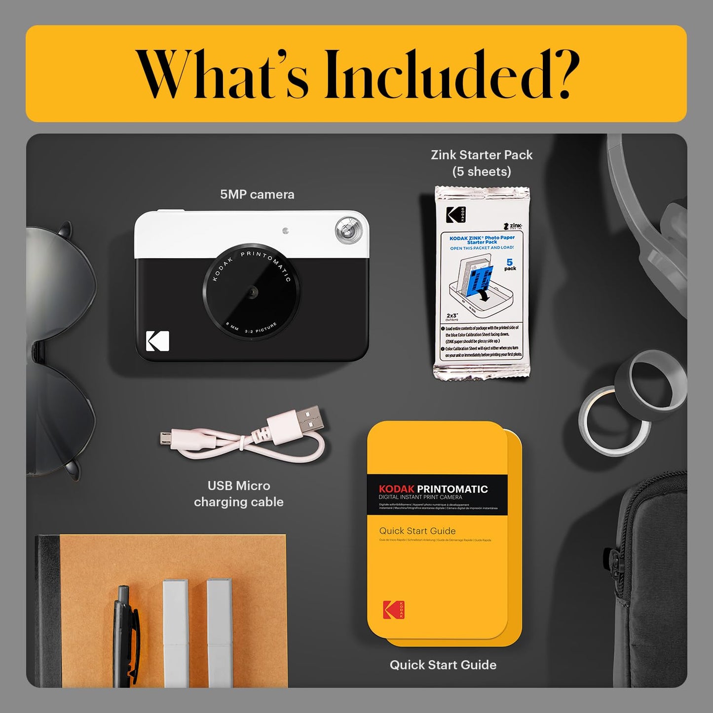 KODAK Printomatic Full-Color Instant Print Digital Camera - Colorful Photos On Zink 2x3" Sticky-Back Photo Paper - 5MP, Portable, Creative Fun Gift for Birthday, Christmas, Holiday - Black