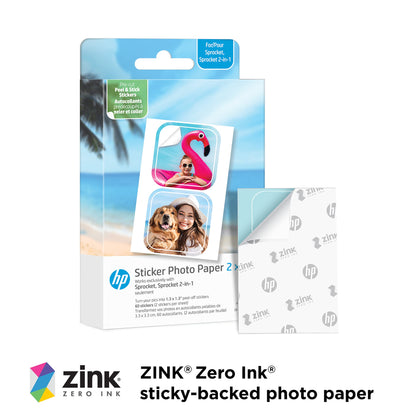 HP Sprocket 2x3” Premium Zink Pre-Cut Sticker Photo Paper, 30 Sheets, Compatible with HP Sprocket Photo Printers