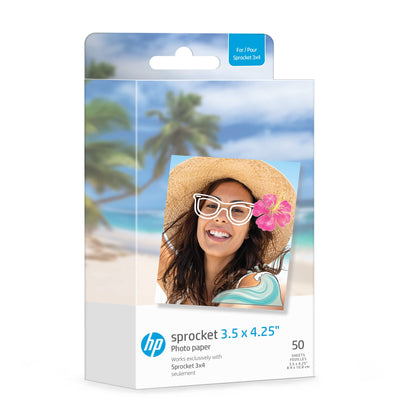 HP Sprocket 3.5 x 4.25” Zink Sticky-Backed Photo Paper (50 Pack) Compatible with HP Sprocket 3x4 Photobooth and Photo Printer