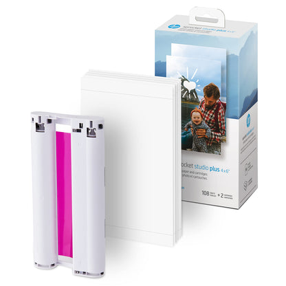 HP Sprocket Studio Plus 4 x 6” Photo Paper and Cartridges (Includes 108 Sheets and 2 Cartridges) - Compatible only with HP Sprocket Studio Plus Printer