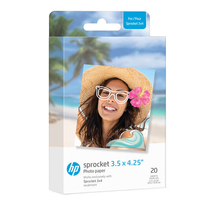 HP Sprocket 3.5 x 4.25” Zink Sticky-Backed Photo Paper (20 Pack) Compatible Sprocket 3x4 Photobooth and Photo Printer