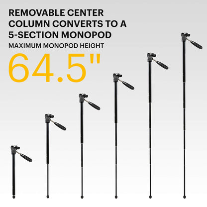KODAK PhotoGear 2-in-1 Tripod & Monopod with Remote | Lightweight 70” 4-Section Flip-Lock, Converts to 64.5” Monopod | QuickRelease Plates 3-Way Swivel Head Bubble Level Bonus Tripod E-Guide & Case