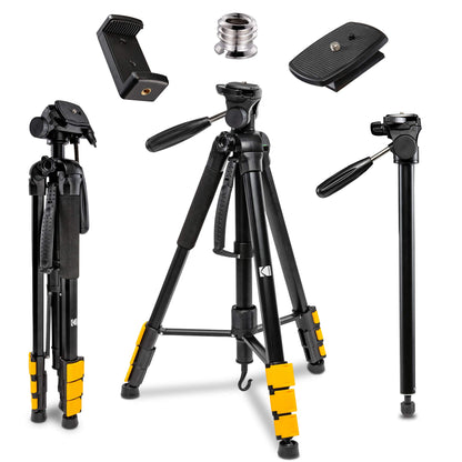 KODAK PhotoGear 2-in-1 Tripod & Monopod | Lightweight 70" 4-Section Flip-Lock Aluminum | Converts to 64.5" Monopod | QuickRelease Plates, 3-Way Swivel Head, Bubble Level | BONUS E-Guide & Case