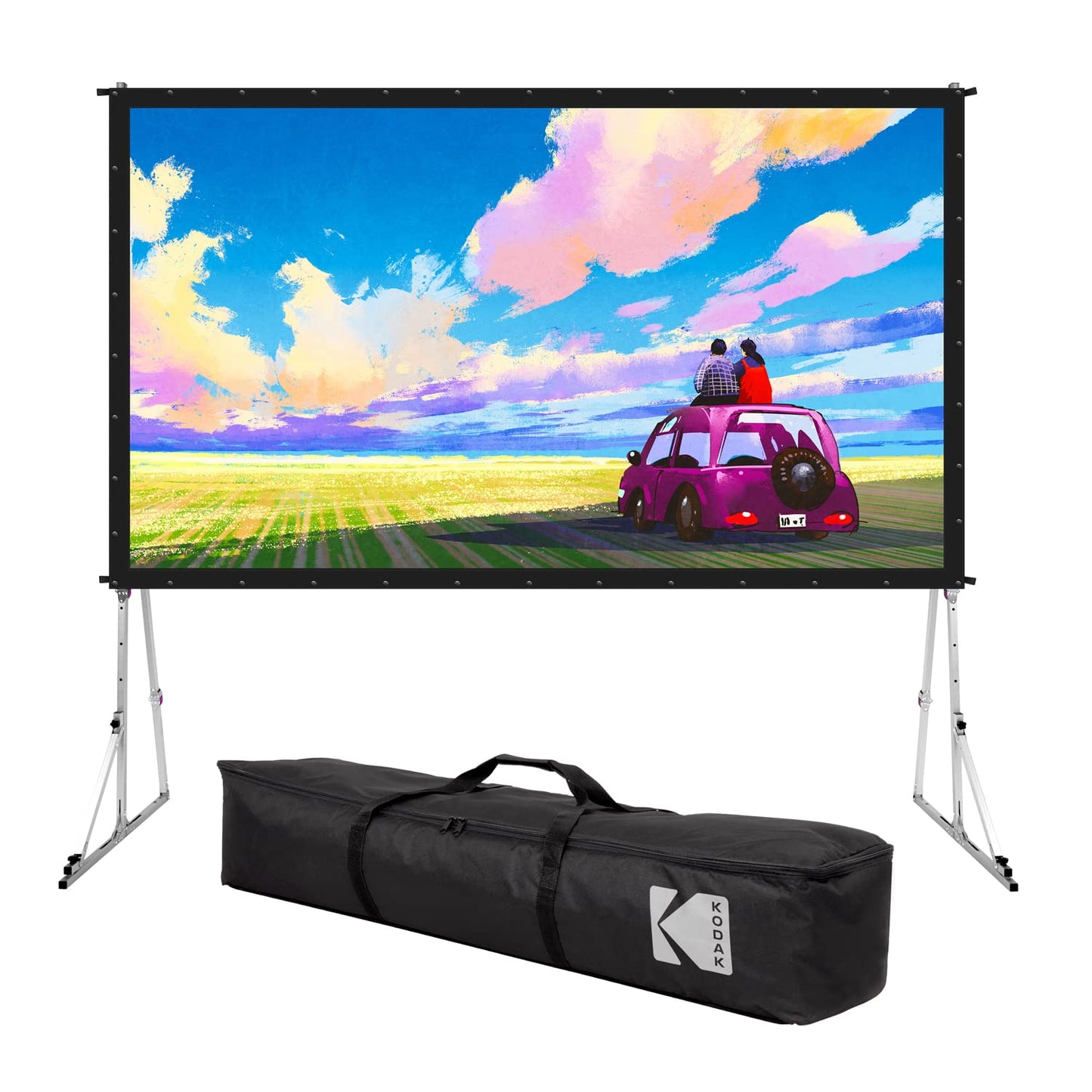 KODAK 120” Dual Projector Screen w/Stand | Fast Fold Gray Front & Rear Projection Backdrop for Outdoor & Indoor Movies with Tripod, Outdoor Stability Kit, & Black Storage Carry Case