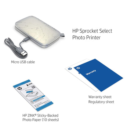 HP Sprocket Select Portable 2.3x3.4" Instant Photo Printer (Eclipse) Print Pictures on Zink Sticky-Backed Paper from your iOS & Android Device.,White