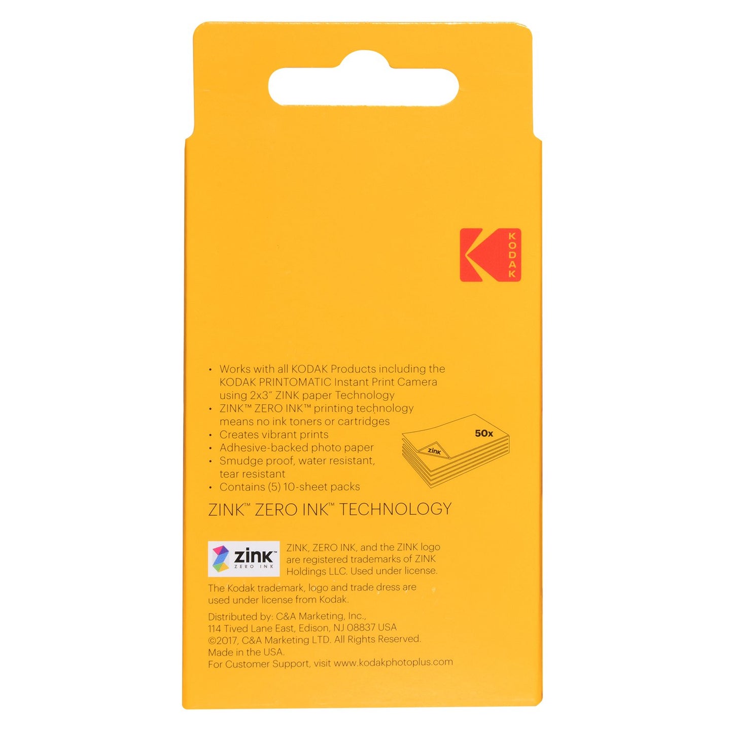 Kodak 2ʺ x 3ʺ Premium ZINK Photo Paper 50-Pack Compatible with Kodak PRINTOMATIC (NOT with Kodak Mini Shot, Mini2)