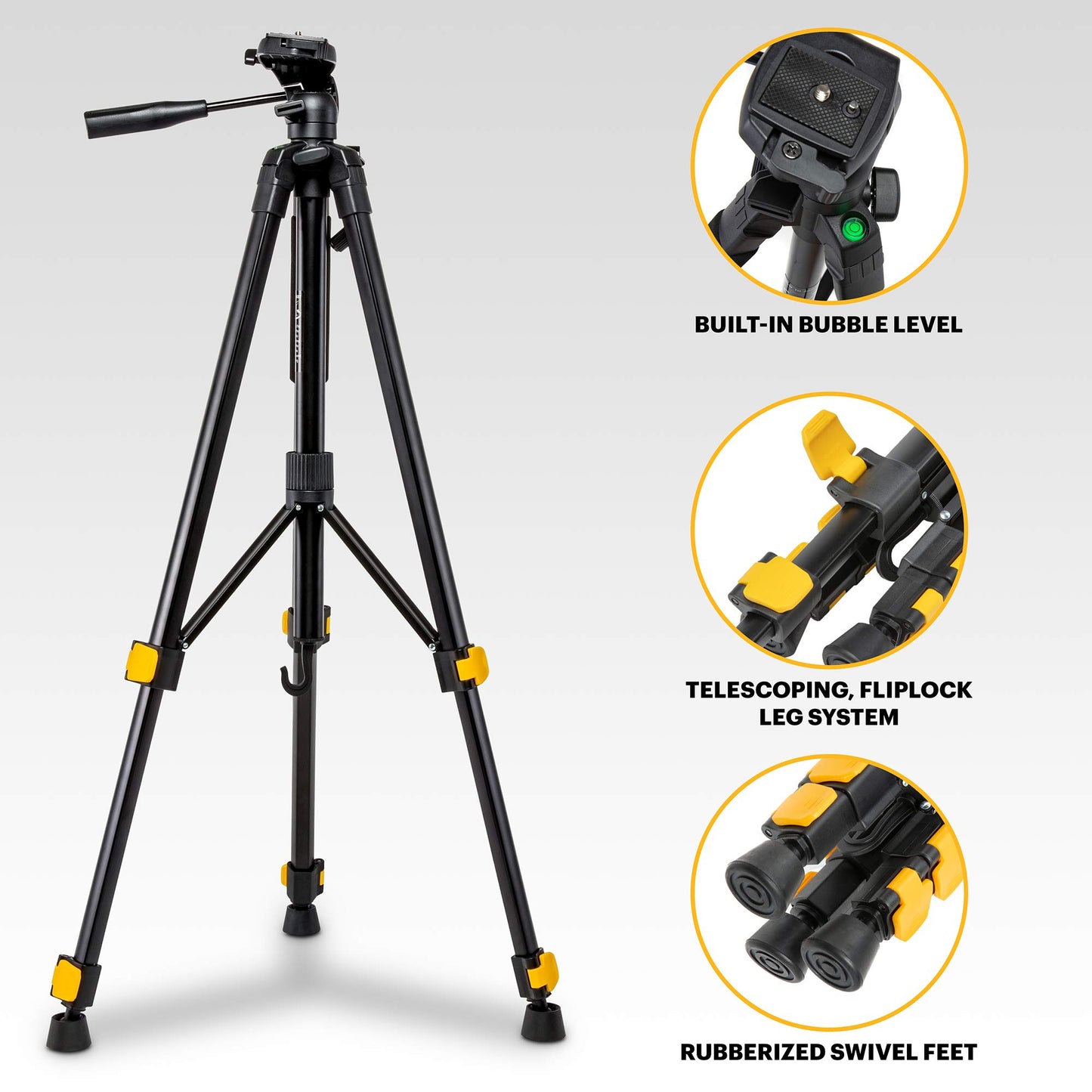 KODAK PhotoGear 62" Lightweight Tripod | Compact 3-Section Flip-Lock Aluminum Tripod Adjusts 22”-62”, QuickRelease Plate, Smartphone Adapter & 1/4” to 3/8” Screw, Bubble Level, Carry Case, E-Guide