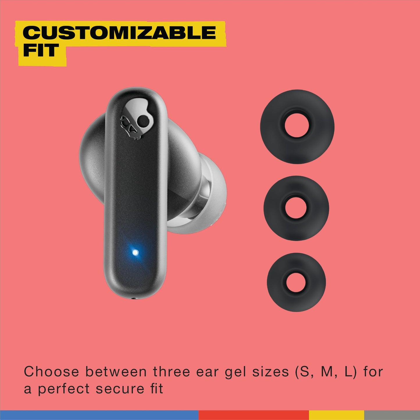 Skullcandy Smokin’ Buds Wireless Earbuds, Bluetooth Headphones, Noise Isolating Fit, Up to 20 Hours Battery, IPX4 Sweat and Water Resistant, Microphone for iPhone Android - Flame