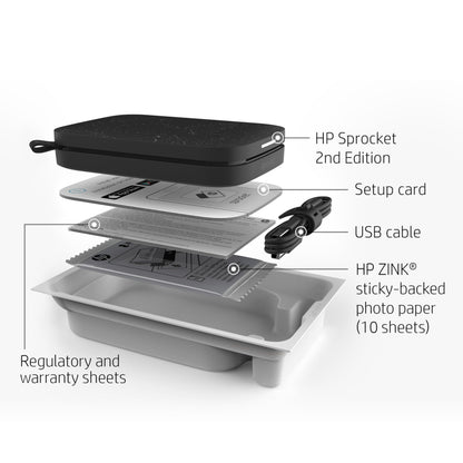 HP Sprocket 2x3" Instant Smartphone Photo Printer - Portable Color Wireless Mobile Printer - Zink Sticky-Back Photos - Print from Compatible iOS & Android Devices with Bluetooth w/ App - Black