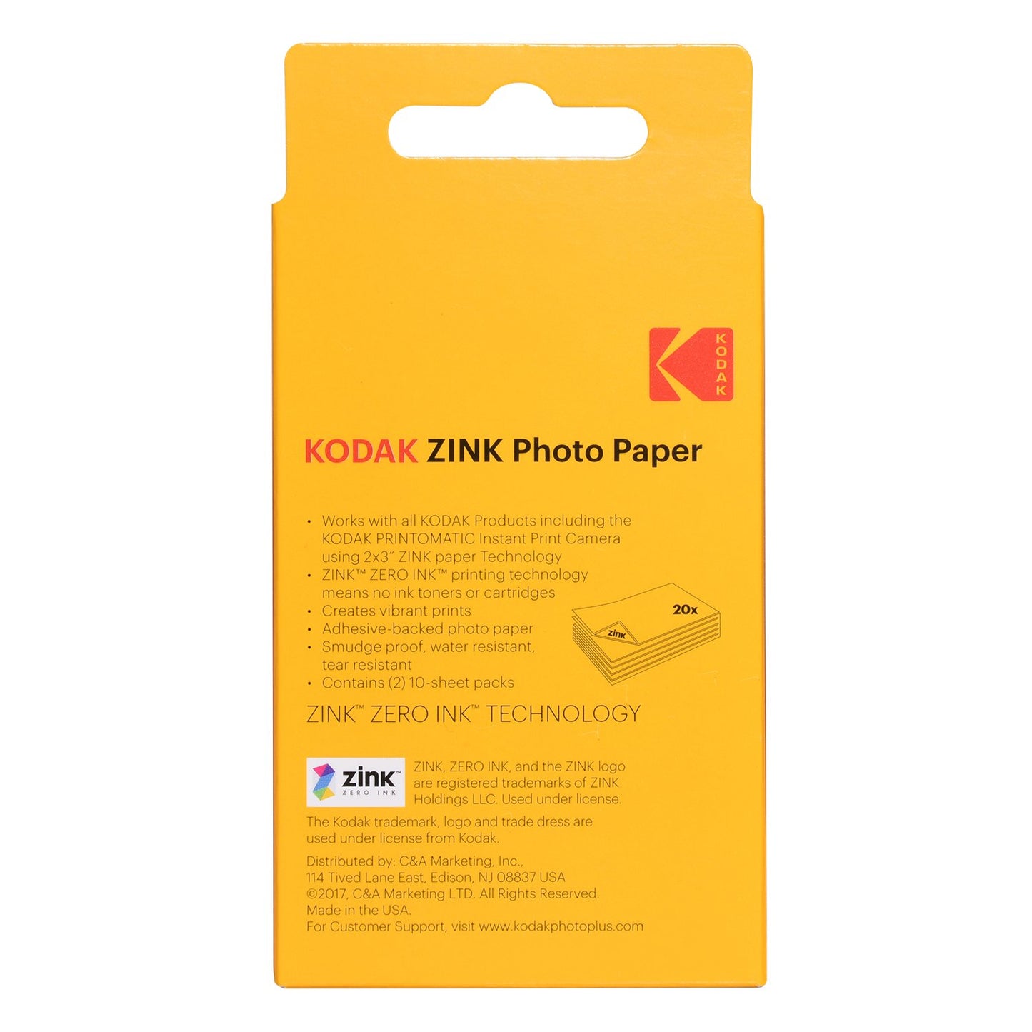 Kodak 2x3" Sticky-Backed ZINK Photo Paper (20 Sheets) - Compatible With Kodak Printomatic Instant Camera