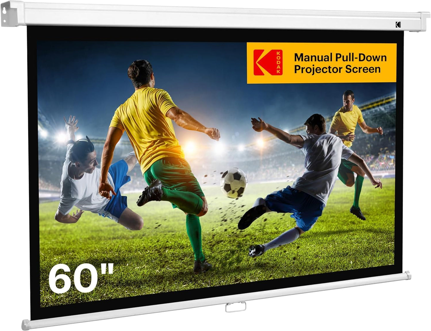 KODAK Manual Pull-Down White Projector Screen 60" Inch | Large 16:9 Office, Home Movie Theater Screen with Wall & Ceiling Mount Options, Easy-Clean Matte Fabric & Retractable Hanging Design | Indoor.