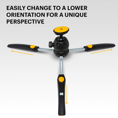 Kodak Mini Tripod for Luma 75, Luma 150, Luma 350 with 360° Ball Head, Adjustable Compact 9” Tabletop Tripod, 5-Position Legs, Rubber Feet, Smartphone & Action Camera Adapters Included