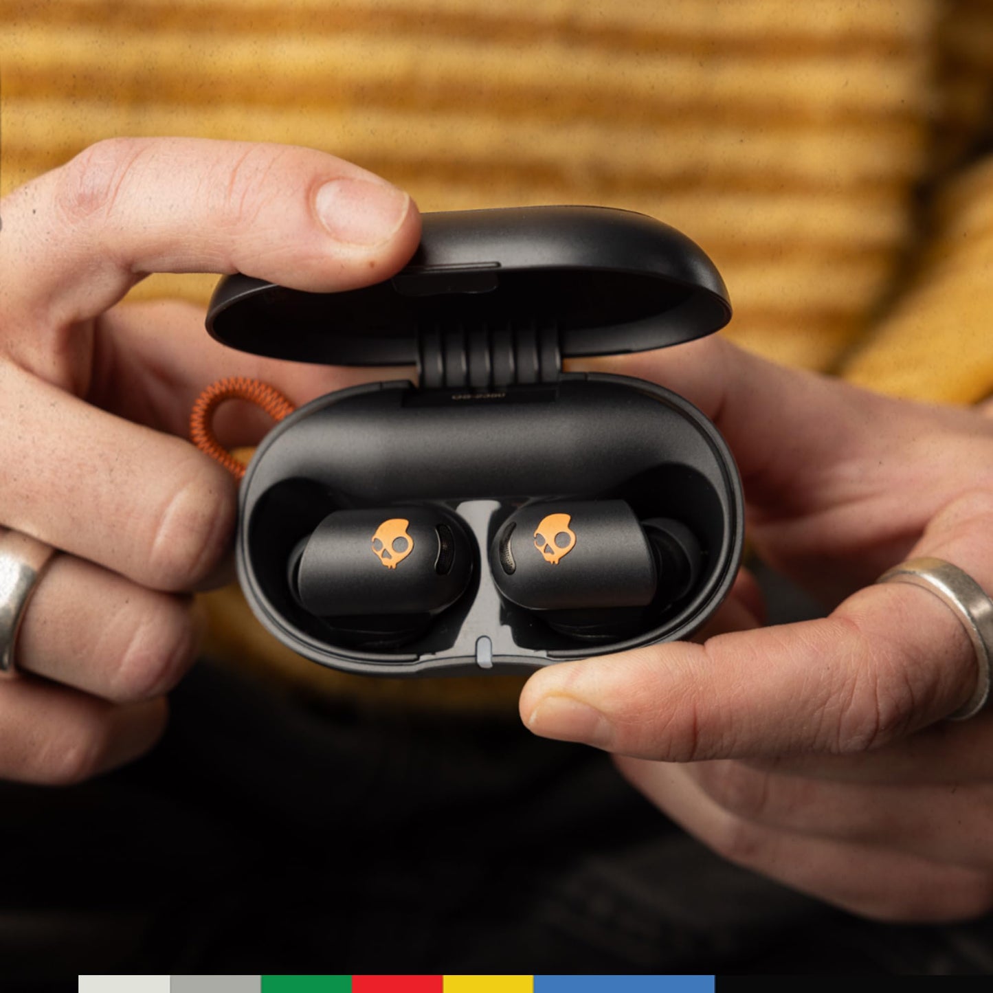 Skullcandy Sesh ANC Active Wireless Earbuds, Bluetooth Headphones, Noise Cancelling, Up to 48 Hours Battery, Stabilizing Fit Grip, Sweat and Waterproof, Microphone for iPhone Android - Black/Orange
