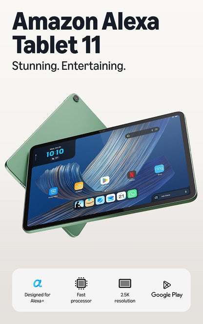 Amazon Alexa Tablet 11 8GB RAM 64GB 11" 2.5K Tablet with Alexa+ and Google Play - Matcha