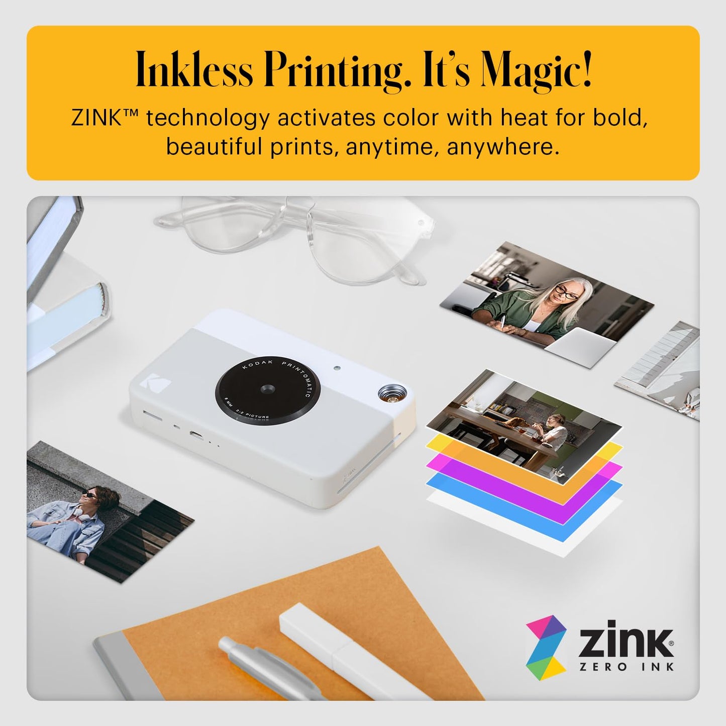 KODAK Printomatic Full-Color Instant Print Digital Camera - Colorful Photos On Zink 2x3" Sticky-Back Photo Paper - 5MP, Portable, Creative Fun Gift for Birthday, Christmas, Holiday - Grey