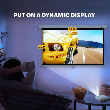 KODAK Manual Pull-Down White Projector Screen 60" Inch | Large 16:9 Office, Home Movie Theater Screen with Wall & Ceiling Mount Options, Easy-Clean Matte Fabric & Retractable Hanging Design | Indoor.