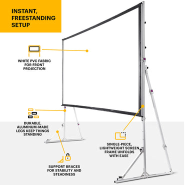 KODAK 150” Portable Projector Screen W/Stand - Fast Fold White Projection Backdrop for Outdoor & Indoor Movies with Tripod, Outdoor Stability Kit, & Black Storage Carry Case