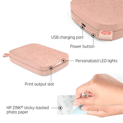 HP Sprocket 2x3" Instant Smartphone Photo Printer - Portable Color Wireless Mobile Printer - Zink Sticky-Back Photos - Print from Compatible iOS & Android Devices with Bluetooth w/Fun App - Pink
