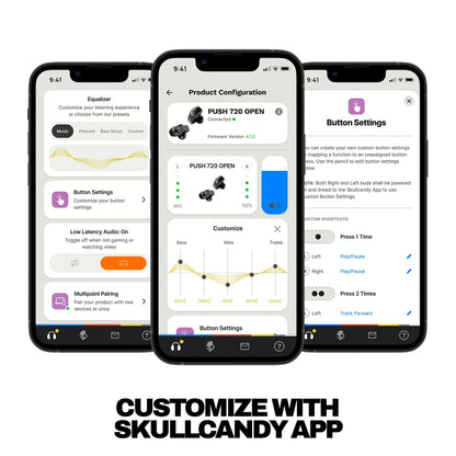 Skullcandy Push 720 Open Wireless Open Ear Bluetooth Earbuds, Headphones, Waterproof, Clip-On Lightweight Design, 30 Hours Battery, Wireless Charging Pouch, Microphone for iPhone Android - True Black