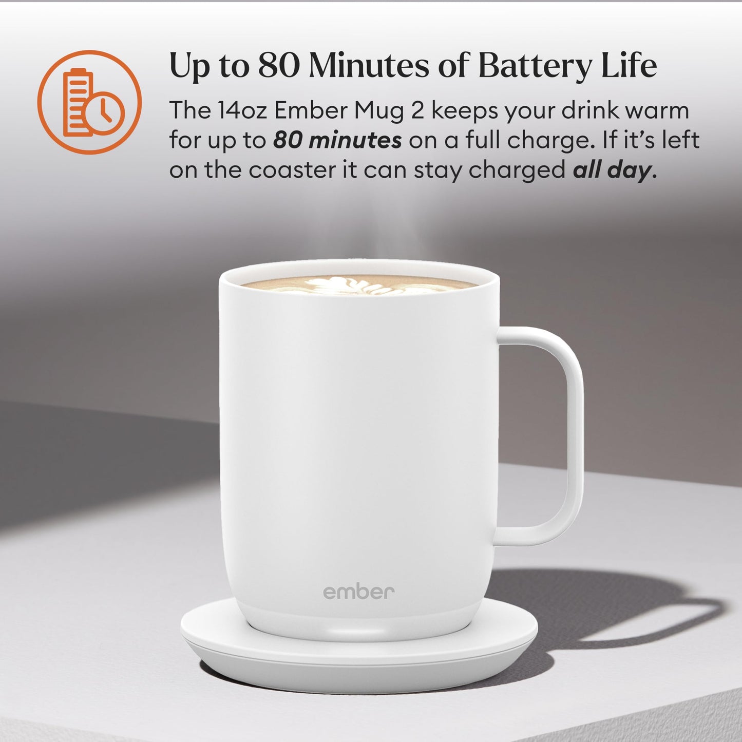Ember Temperature Control Smart Mug 2, 14 Oz, App-Controlled Heated Coffee Mug with 80 Min Battery Life and Improved Design, White (Renewed)