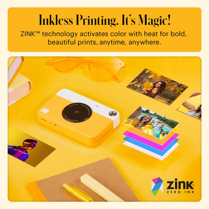 KODAK Printomatic Full-Color Instant Print Digital Camera - Colorful Photos On Zink 2x3" Sticky-Back Photo Paper - 5MP, Portable, Creative Fun Gift for Birthday, Christmas, Holiday - Yellow