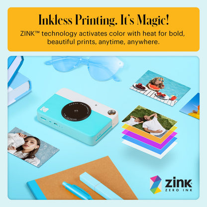 KODAK Printomatic Full-Color Instant Print Digital Camera - Colorful Photos On Zink 2x3" Sticky-Back Photo Paper - 5MP, Portable, Creative Fun Gift for Birthday, Christmas, Holiday - Blue