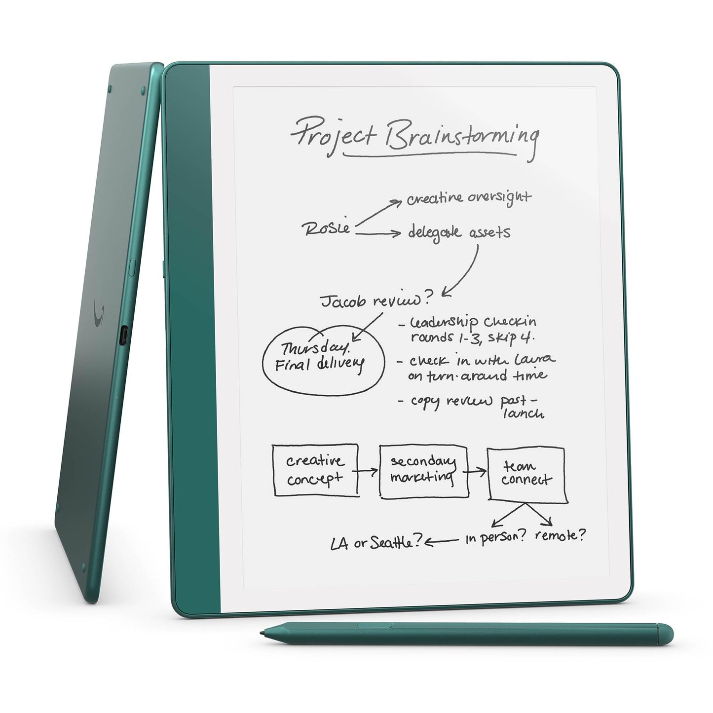 Amazon Kindle Scribe (64GB) - Your notes, documents and books, all in one place. With built-in AI notebook summarization. Includes Premium Pen - Metallic Jade