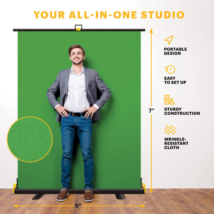 KODAK Green Screen | Portable Collapsible Chroma Key Backdrop & Built-in Stand for Video & Photo Shoots | Auto Lock Frame, Retractable Panel, Compact Aluminum Hard Case & Carry Handle | Quick Setup!