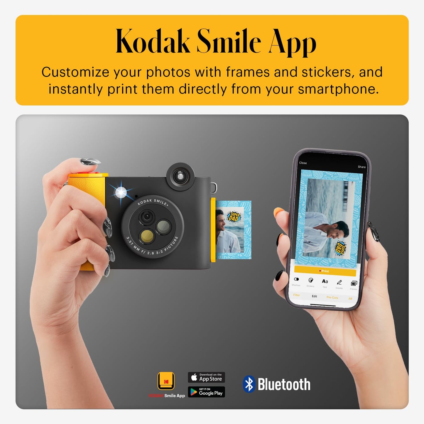 KODAK Smile+ 2-in-1 Digital Instant Print Camera & Wireless Bluetooth Photo Printer - 10MP, Special-Effect Rotating Lens, Zink 2x3” Sticky-Back Photos, Print via Fun App from Smart Devices - Black
