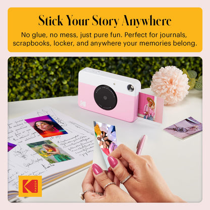 KODAK Printomatic Full-Color Instant Print Digital Camera - Colorful Photos On Zink 2x3" Sticky-Back Photo Paper - 5MP, Portable, Creative Fun Gift for Birthday, Christmas, Holiday - Pink