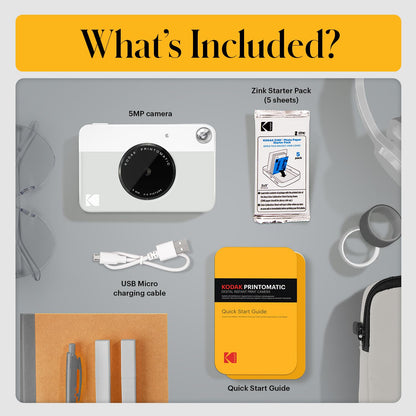 KODAK Printomatic Full-Color Instant Print Digital Camera - Colorful Photos On Zink 2x3" Sticky-Back Photo Paper - 5MP, Portable, Creative Fun Gift for Birthday, Christmas, Holiday - Grey