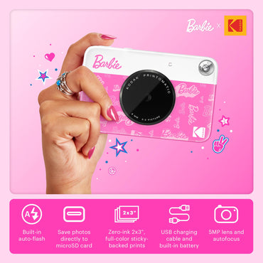 Barbie x Kodak Printomatic Full-Color Instant Print Digital Camera - 5MP Portable Barbie Camera Prints Colorful 2x3” Sticky-Back Photos - Signature Style