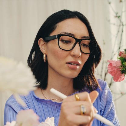 Amazon Echo Frames, an Alexa device (newest model), Smart glasses with Alexa, Square frames in Classic Black with blue light filtering lenses