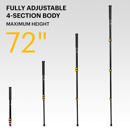 KODAK PhotoGear 72” Portable Monopod | 21”-72” Lightweight Aluminum Monopod | 4-Section Flip Lock Adjustment, Smartphone Adapter, Rubber Foot with Retractable Spike, Wrist Strap & Bonus E-Guide & Case