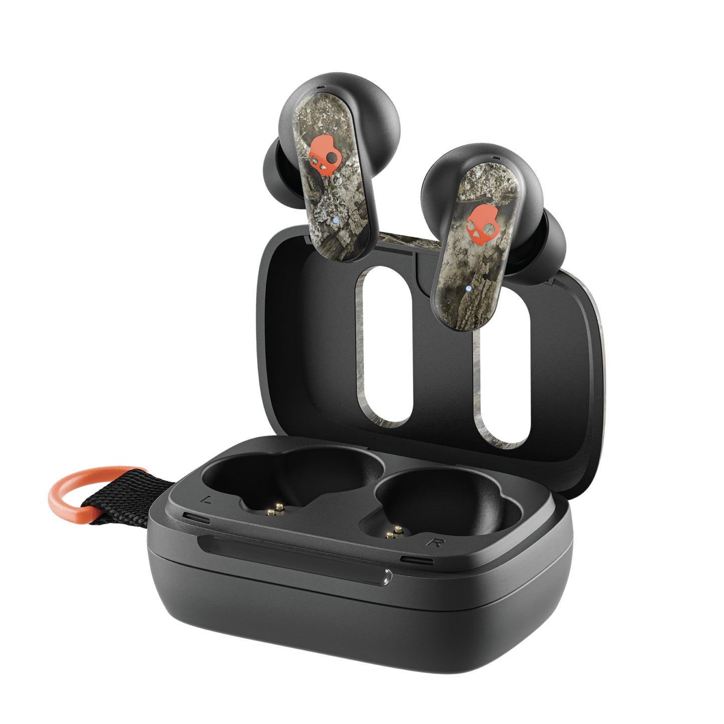 Skullcandy Dime 3 Wireless Earbuds, Bluetooth Headphones, Noise Isolating Fit, Up to 20 Hours Battery, Microphone for iPhone Android, Easy Carry with Integrated Lanyard - Realtree APX Black/Orange