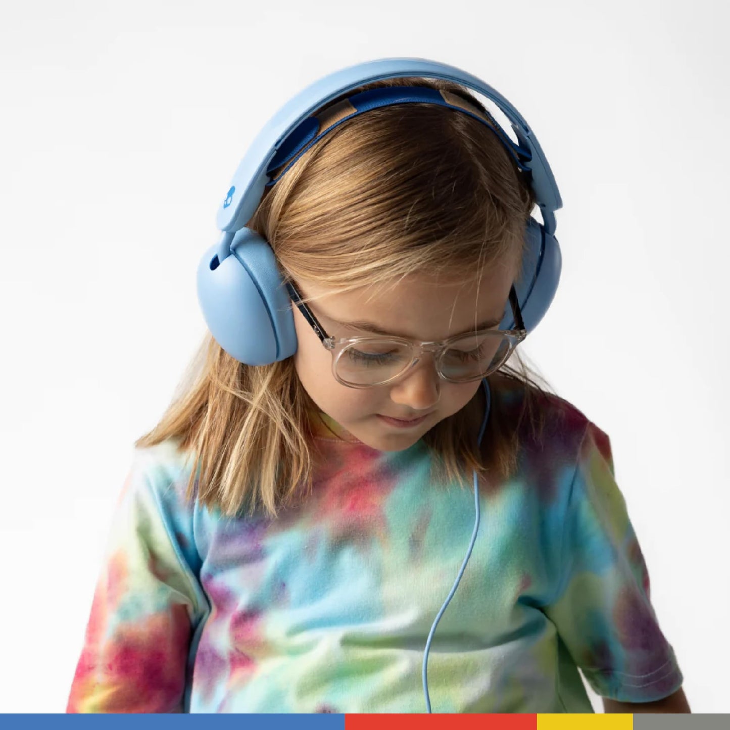 Skullcandy Grom Over-Ear Wired Headphones for Kids, Volume-Limiting, Share Audio Port, Microphone, Work with Bluetooth Devices and Computers - Surf Blue