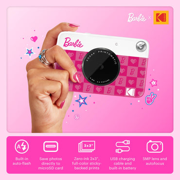 Kodak x Barbie Printomatic Full-Color Instant Print Digital Camera - 5MP Portable Barbie Camera - Colorful Photos On Zink 2x3 Sticky-Back Photo Paper - Fun Gift for Christmas Holiday - Iconic Style
