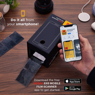 KODAK 6x6 Mobile Film Scanner, Convert and Save 6x6 Slides & Negatives [120 & 220 Film Formats] to Your Smartphone | Eco-Friendly Cardboard Scanner Box, LED Light Panel & Gloves