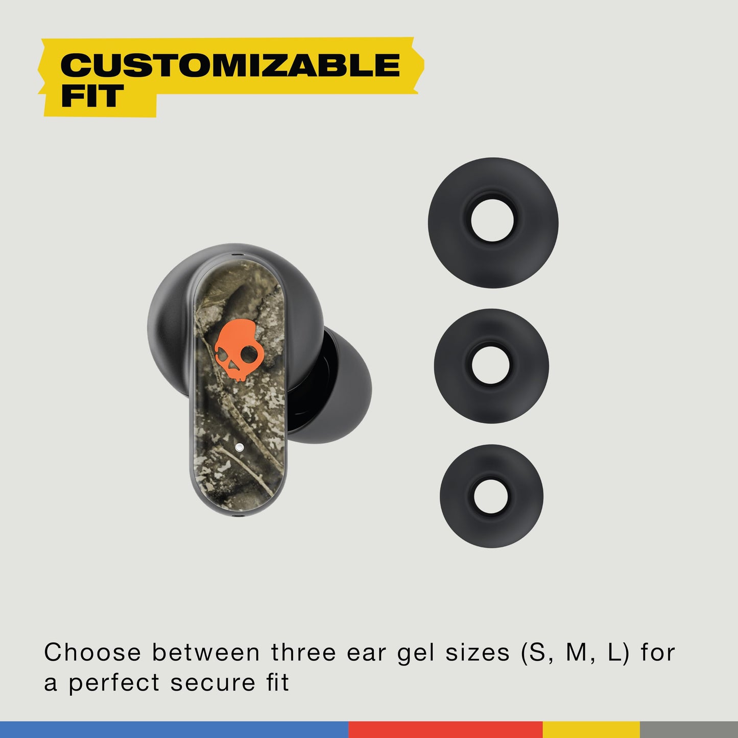 Skullcandy Dime 3 Wireless Earbuds, Bluetooth Headphones, Noise Isolating Fit, Up to 20 Hours Battery, Microphone for iPhone Android, Easy Carry with Integrated Lanyard - Realtree APX Black/Orange
