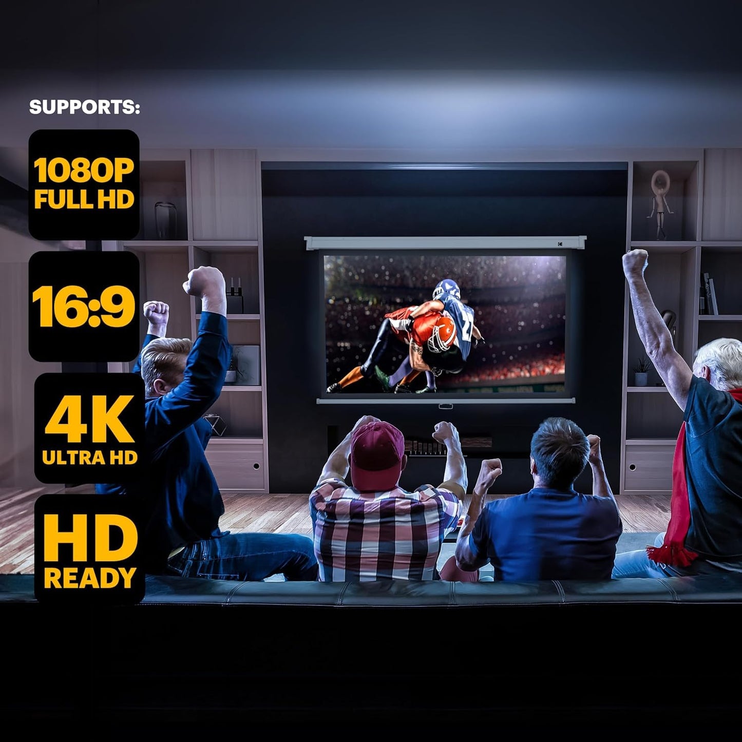 KODAK Manual Pull-Down White Projector Screen 60" Inch | Large 16:9 Office, Home Movie Theater Screen with Wall & Ceiling Mount Options, Easy-Clean Matte Fabric & Retractable Hanging Design | Indoor.