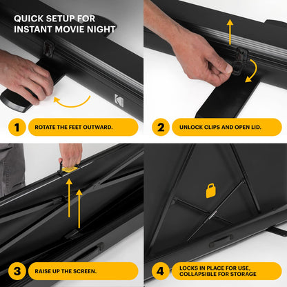 KODAK Portable Projector Screen | 60” Indoor & Outdoor 16:9 Video Projection Surface & Stand with Carry Handle | 1080p, 4K/8K UHD, 3D & HDR Ready | Fast Setup for Movies, Office Presentations & More