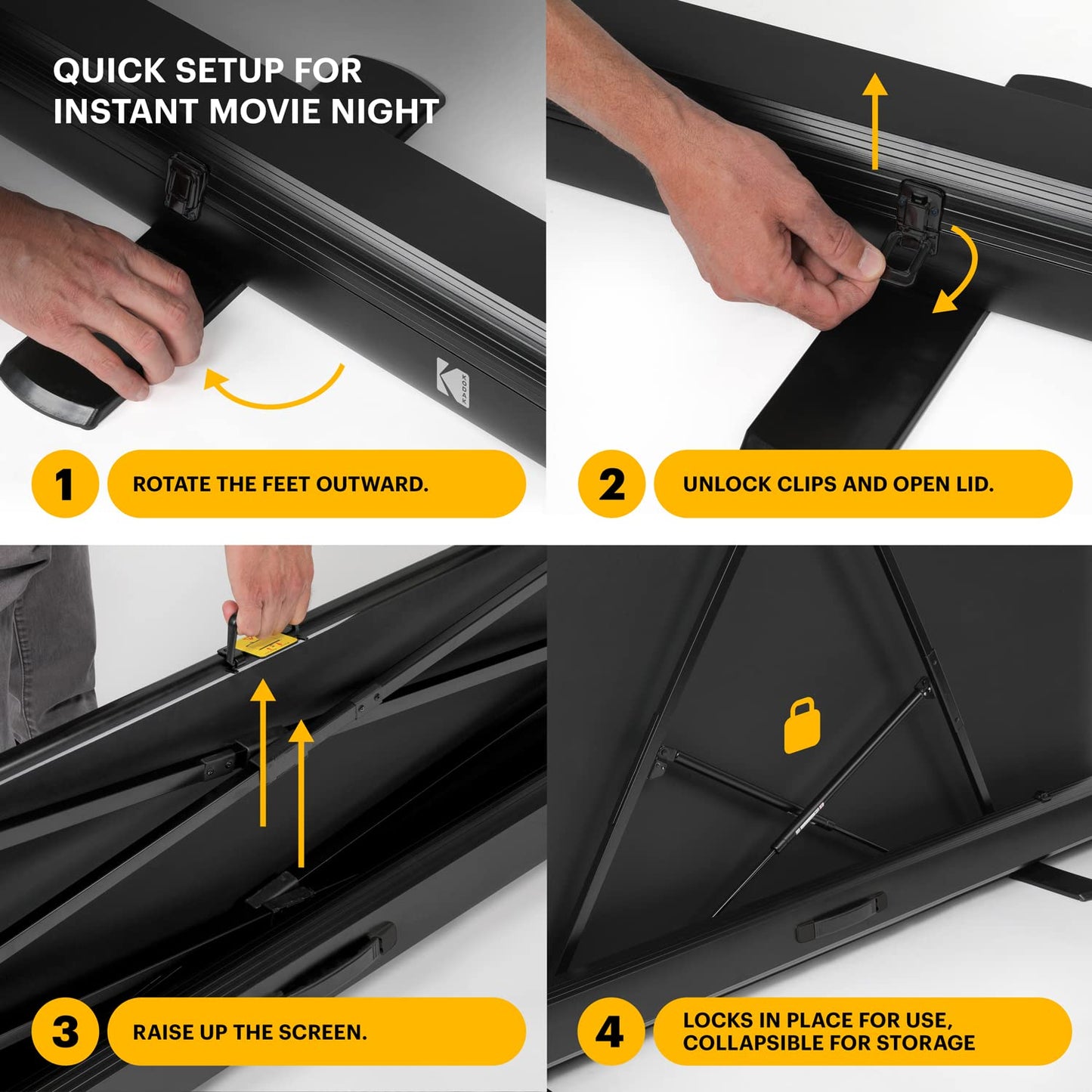KODAK Portable Projector Screen | 60” Indoor & Outdoor 16:9 Video Projection Surface & Stand with Carry Handle | 1080p, 4K/8K UHD, 3D & HDR Ready | Fast Setup for Movies, Office Presentations & More
