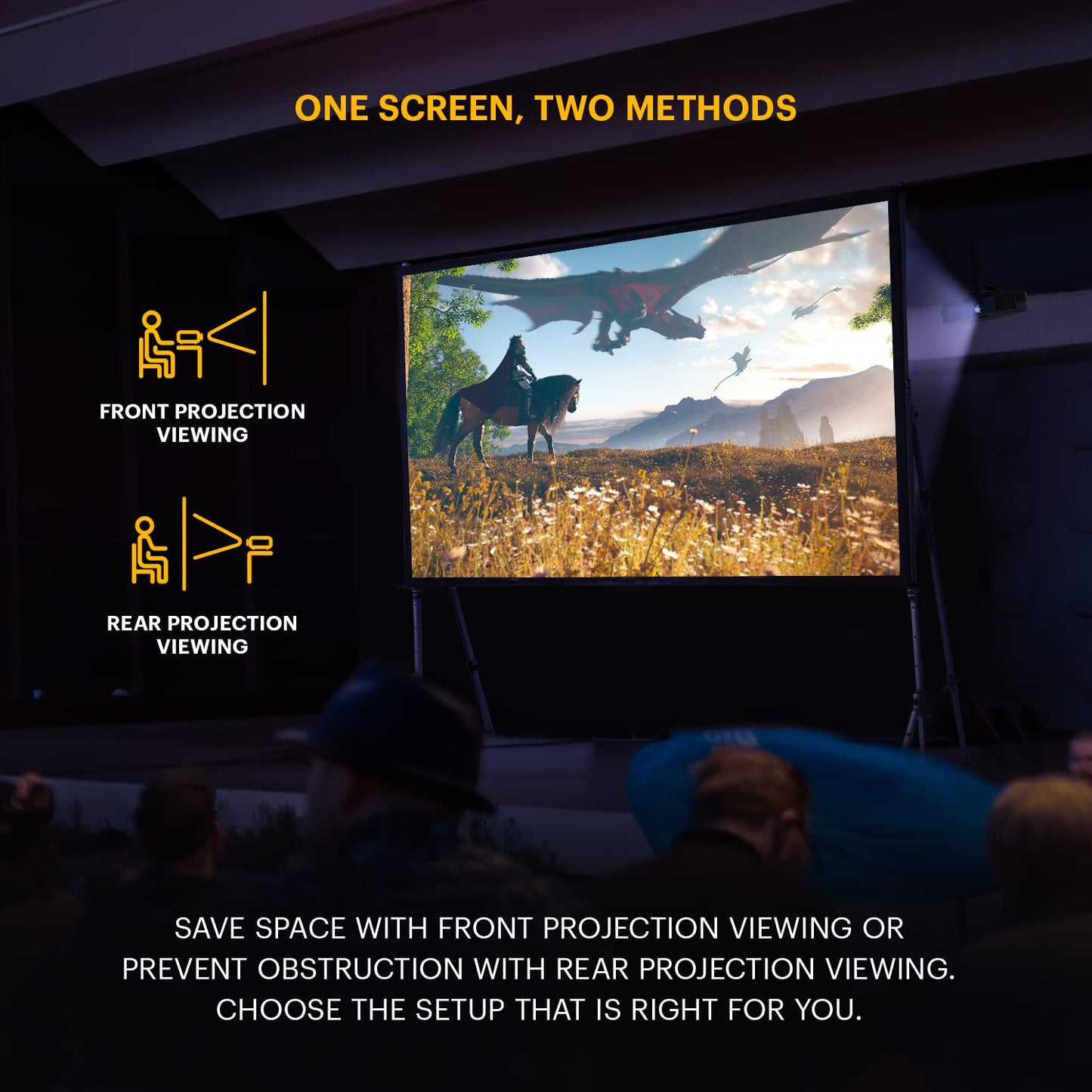 KODAK 120” Dual Projector Screen w/Stand | Fast Fold Gray Front & Rear Projection Backdrop for Outdoor & Indoor Movies with Tripod, Outdoor Stability Kit, & Black Storage Carry Case