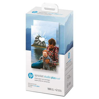 HP Sprocket Studio Plus 4 x 6” Photo Paper and Cartridges (Includes 108 Sheets and 2 Cartridges) - Compatible only with HP Sprocket Studio Plus Printer