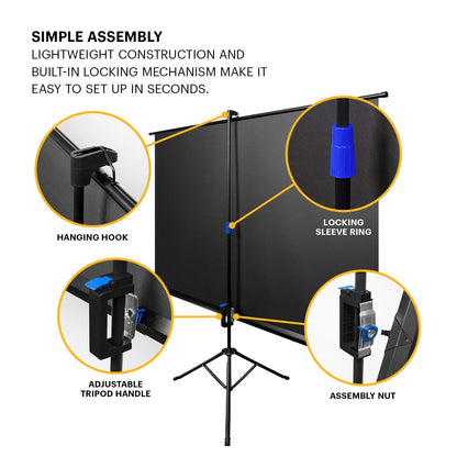 KODAK 80” Projection Movie Screen Premium Portable Lightweight White 16:9 HD 4K Projector Screen, Adjustable Tripod Stand & Storage Carry Bag | Easy Assembly for Home, Office, School & Church