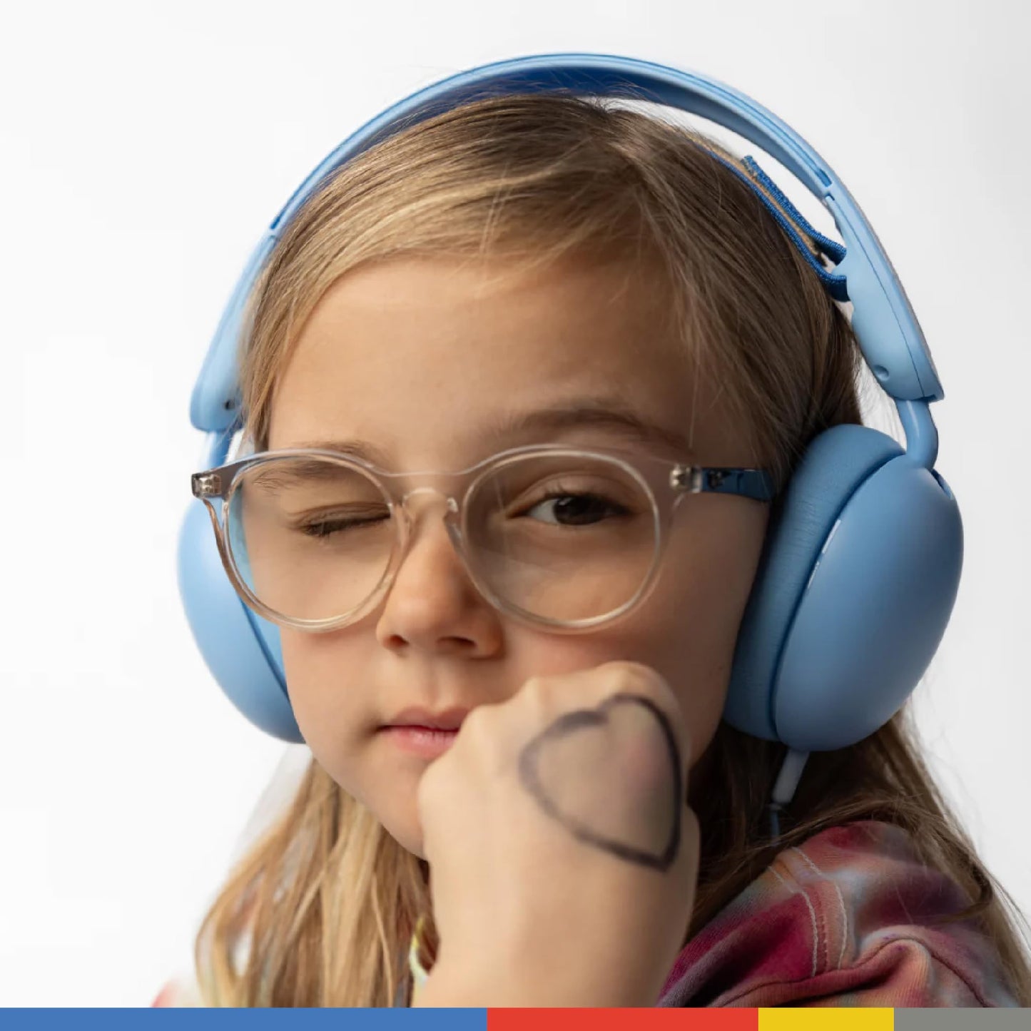 Skullcandy Grom Over-Ear Wired Headphones for Kids, Volume-Limiting, Share Audio Port, Microphone, Work with Bluetooth Devices and Computers - Surf Blue
