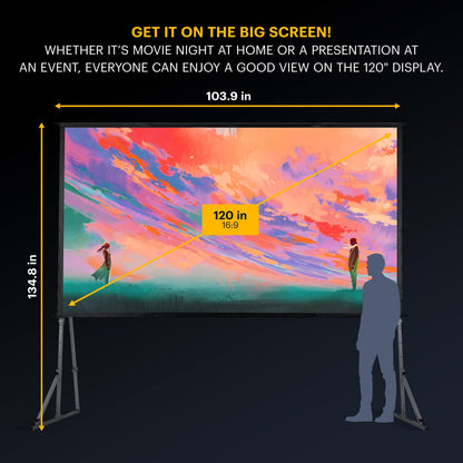 KODAK 120” Dual Projector Screen w/Stand | Fast Fold Gray Front & Rear Projection Backdrop for Outdoor & Indoor Movies with Tripod, Outdoor Stability Kit, & Black Storage Carry Case