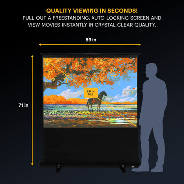 KODAK Portable Projector Screen | 60” Indoor & Outdoor 16:9 Video Projection Surface & Stand with Carry Handle | 1080p, 4K/8K UHD, 3D & HDR Ready | Fast Setup for Movies, Office Presentations & More