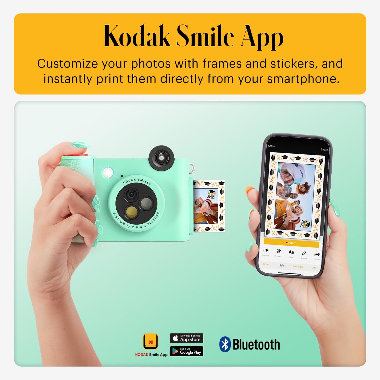 KODAK Smile+ 2-in-1 Digital Instant Print Camera & Wireless Bluetooth Photo Printer - 10MP, Special-Effect Rotating Lens, Zink 2x3” Sticky-Back Photos, Print via Fun App from Smart Devices - Green