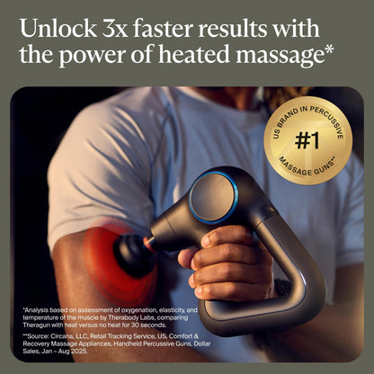 TheraGun Therabody Prime Plus Heated, Powerful Massage Gun for Enhanced Warm-Up & Workout Recovery - Quiet Deep Tissue Massager for Body and Back Pain Relief - Leg & Back Massager with Heat